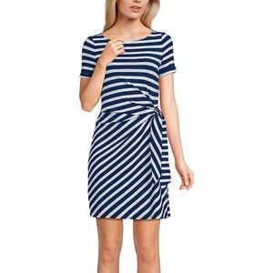 Lands' End Striped Knot‎ Front T-Shirt Dress Striped Modal Cotton Jersey Size L